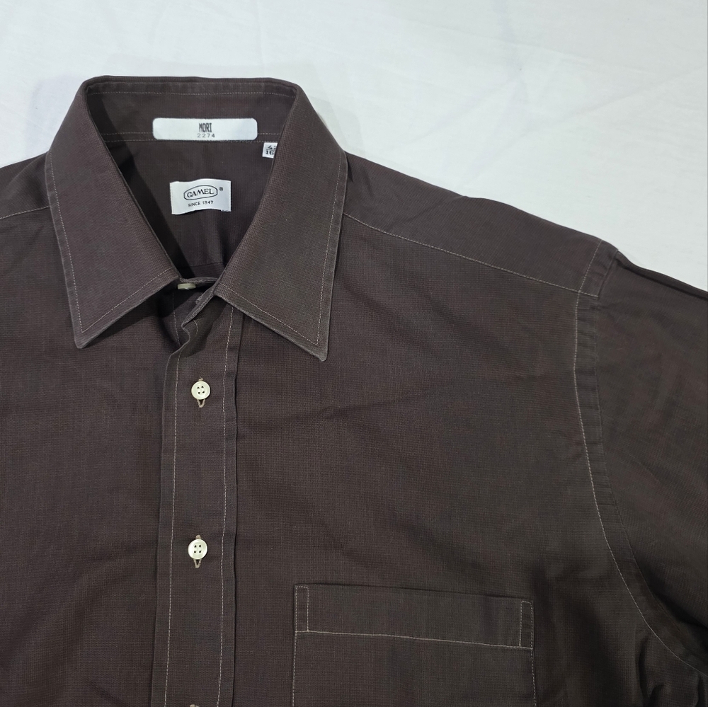 Camel Classic Chocolate Brown 100% Cotton Mori Long Sleeve Button Up Shirt. 42